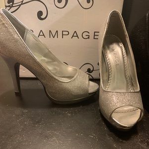 Glittery silver high heels
